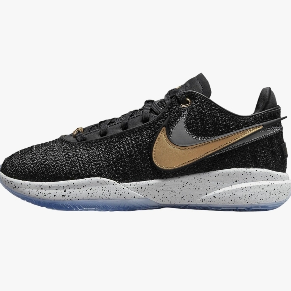Nike LeBron 20 Black Metallic Gold White Basketball Sneakers Men's Size 9.5